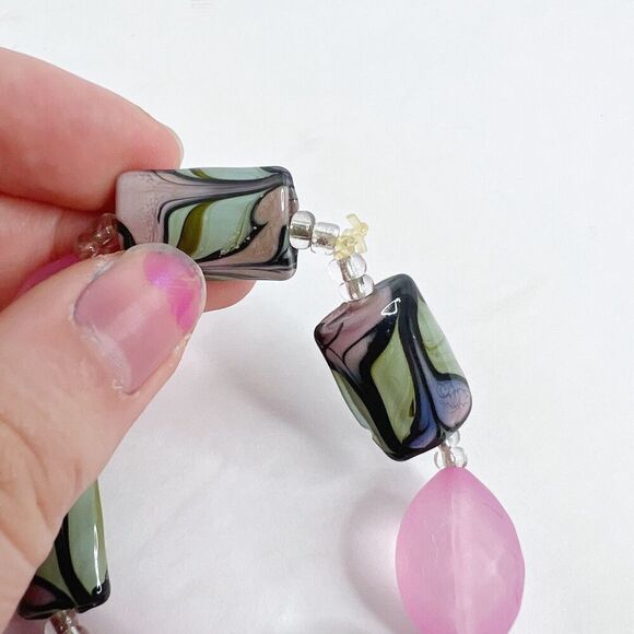 y2k Vintage Pink and Green Beaded Bracelet Murano Swirl Beads - Picture 3 of 5
